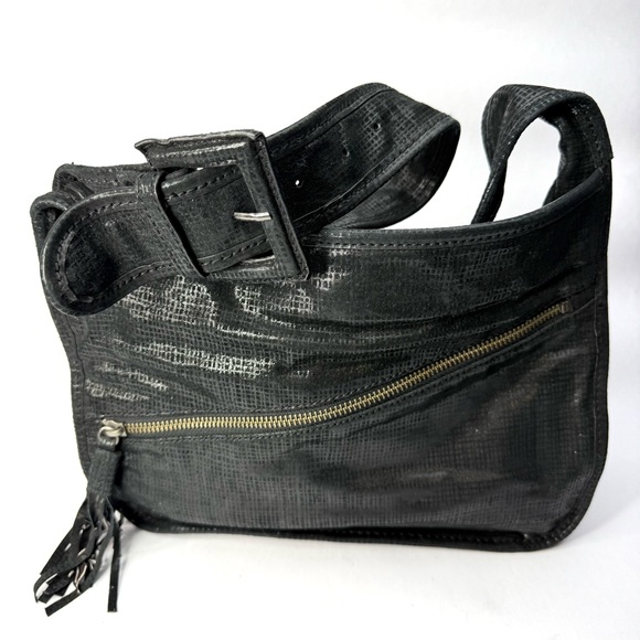 90’s Donald J Pliner Metalic Black Silver Check Idola Handbage Purse - Picture 3 of 5